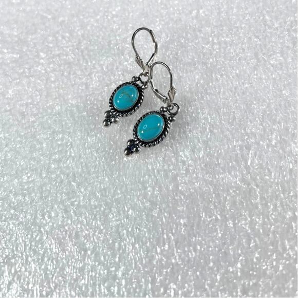 Sterling Silver Oval Turquoise Timeless New Deadstock Earrings - Picture 2 of 15